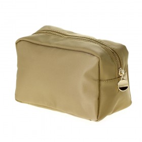 Nylon Cosmetic Bag with Gold Plating Metal Zipper and Pulle r- Taupe Color  - BG-HM1012TP